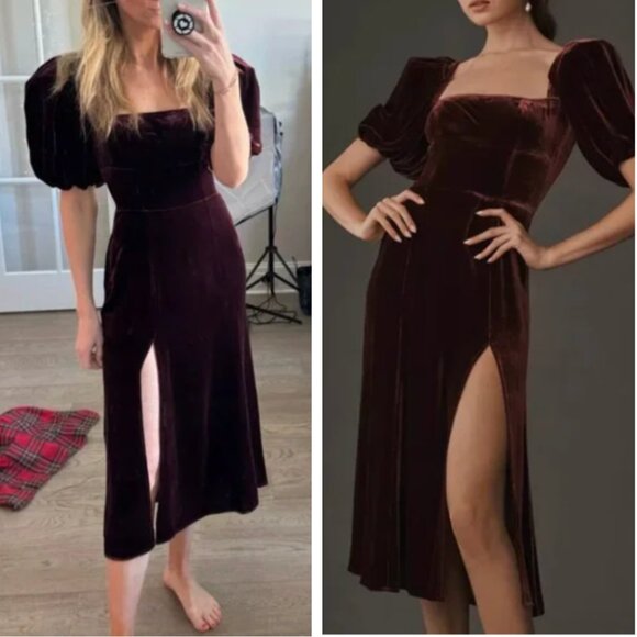 RARE Reformation Jocelyn Velvet Midi Dress Sz4 Burgundy Wine Back Tie Holiday